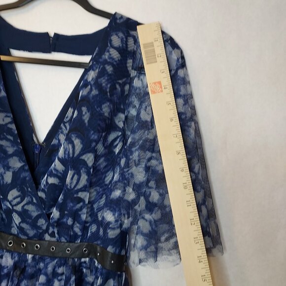 BCBG Max Azria Maxi Dress Women 6 Kaleidoscope Navy Floral Chiffon Tiered Hi-Low - Picture 15 of 16